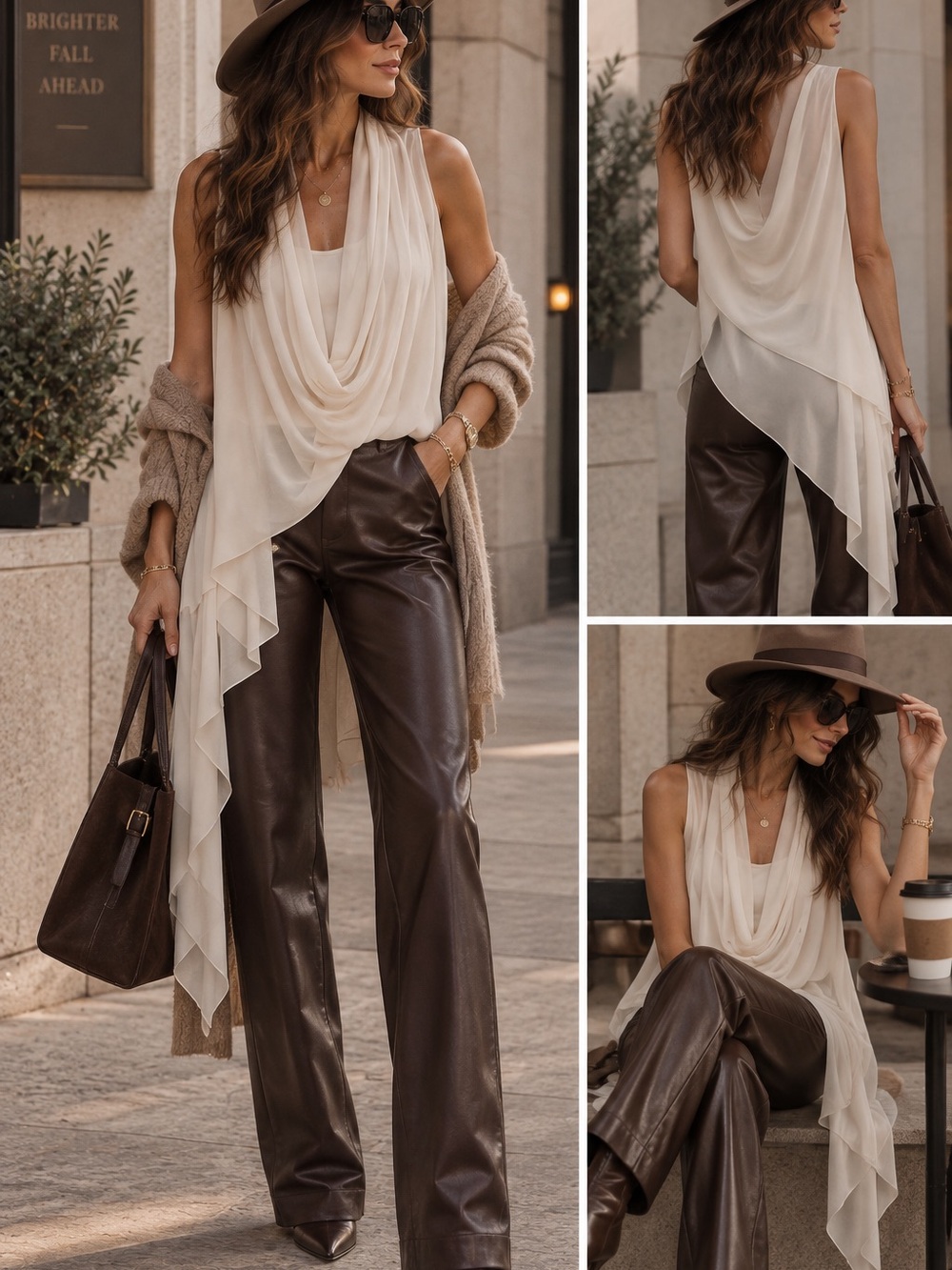 🥃MAKE OFFER🥃 Gold Hawk Ivory Silk Draped Sleeveless Blouse Asymmetric MED